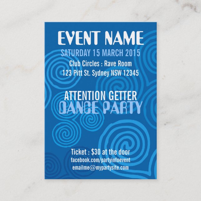 Tarjeta De Visita EVENT FIESTA Blue Swirls Mini Flyers (Anverso)