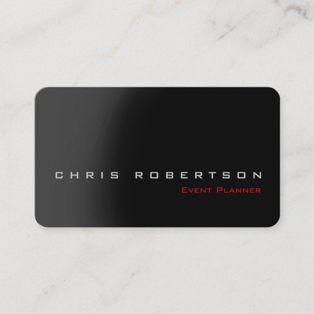 Tarjeta De Visita Event Planner Black Gray Red Stylish Business Card (Anverso)
