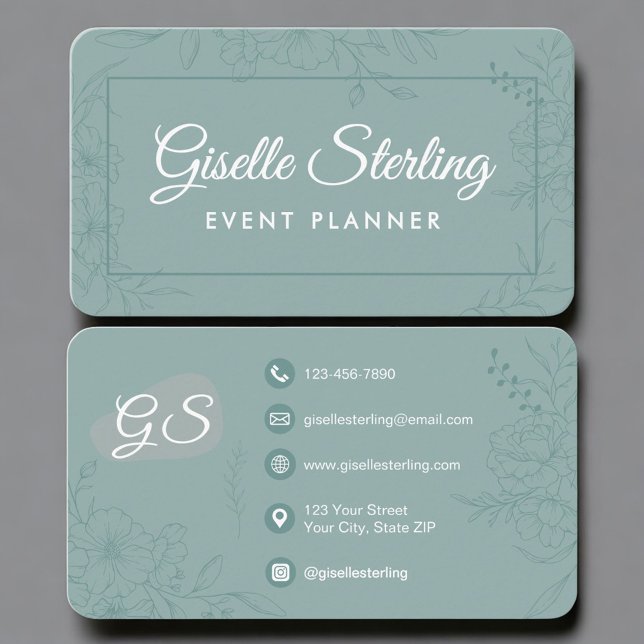 Tarjeta De Visita Event Planner Green Teal Floral (Subido por el creador)
