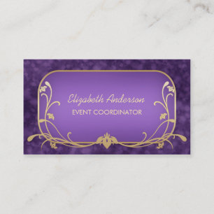 Tarjeta De Visita Event Planner Luxury Purple and Gold Floral Swirls