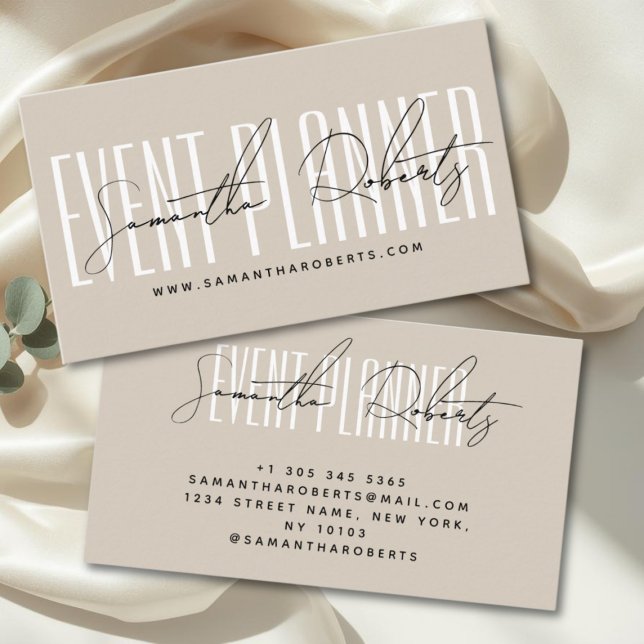 Tarjeta De Visita Event planner modern typography script beige (Subido por el creador)
