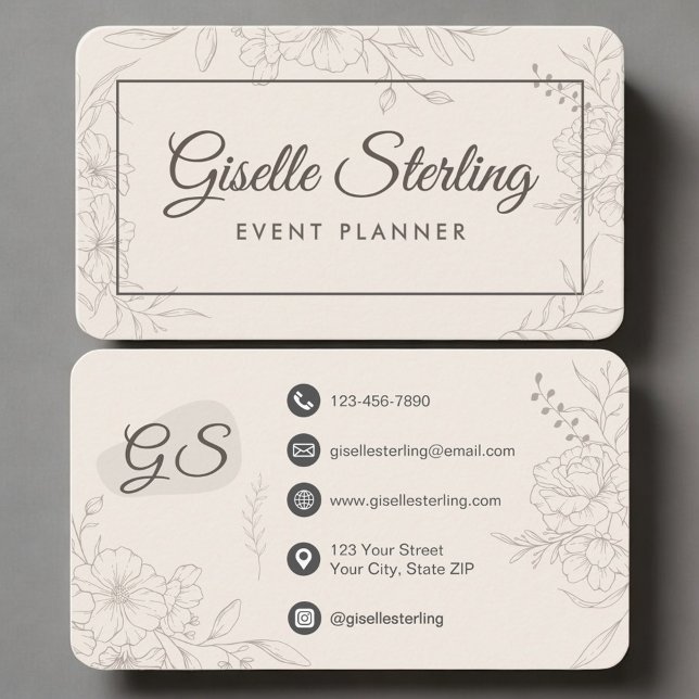 Tarjeta De Visita Event Planner Neutral Floral (Subido por el creador)