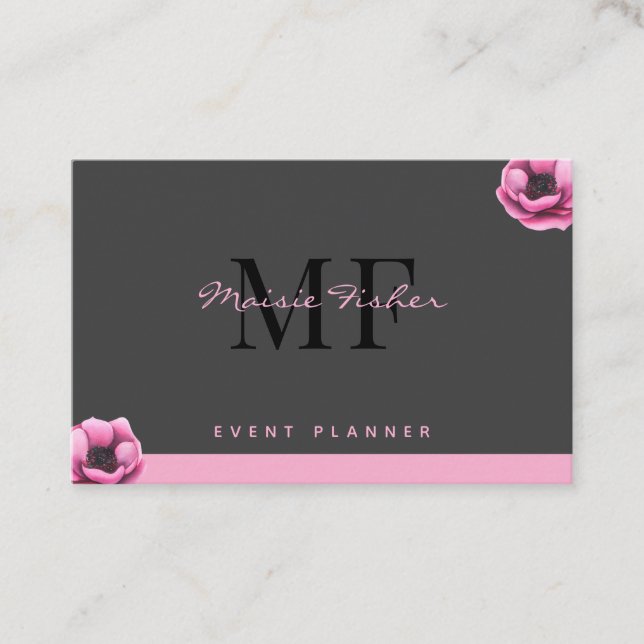 Tarjeta De Visita Event Planner QR Code Monogram Custom Modern (Anverso)