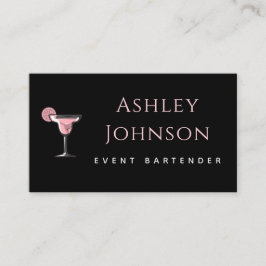 Tarjeta De Visita Evento Bartender Glamoroso Cóctel Bebe Negro