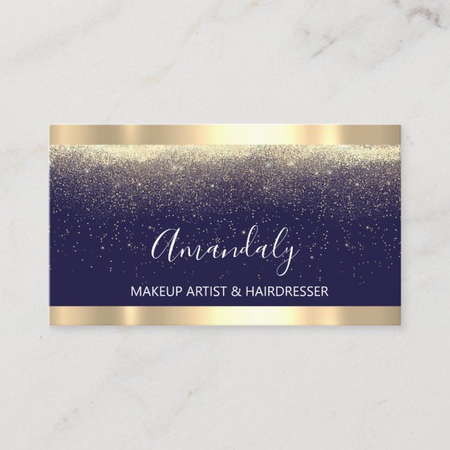 Tarjeta De Visita Evento Boda Planner Makeup Artist Navy Gold (Anverso)