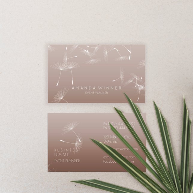 Tarjeta De Visita Evento Dandelion Confetti Chocolate Glam Ombre (Dandelion Confetti Chocolate Glam Ombre Event Business Card)