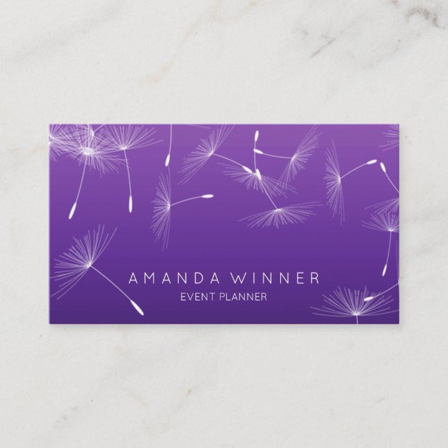 Tarjeta De Visita Evento Dandelion Confetti Purple Lavanda Glam Ombr (Anverso)