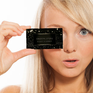 Tarjeta De Visita Evento de artista de maquillaje Marco negro Spark 
