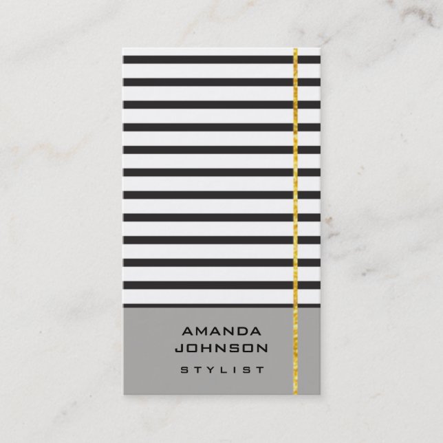 Tarjeta De Visita Evento estilo Blogger Black White Gray Strips (Anverso)