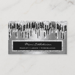Tarjeta De Visita Evento profesional Eyelash Silver Black Drin Metal