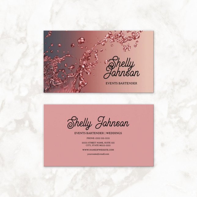 Tarjeta De Visita Eventos Bodas de Bartender Elegante Esplash Rojo (Bartender Wedding Events Elegant Red Splash Business Cards)