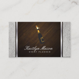 Tarjeta De Visita Eventos / Cuero blanco y madera / Tubo plateado