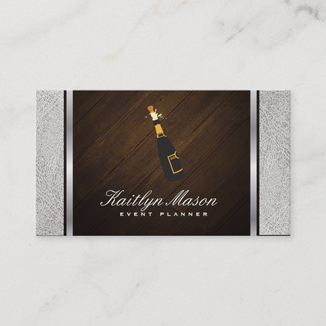 Tarjeta De Visita Eventos / Cuero blanco y madera / Tubo plateado (Anverso)