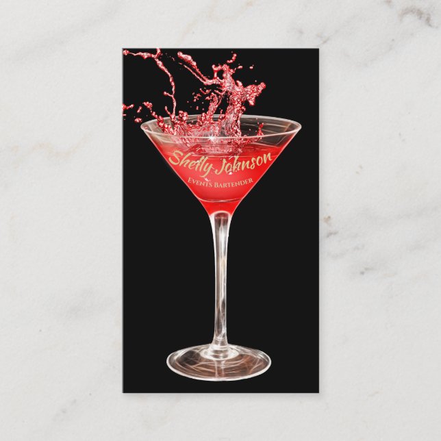 Tarjeta De Visita Eventos de moda Bartender Edgy Red Splash (Anverso)