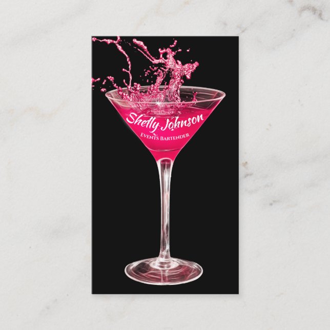 Tarjeta De Visita Eventos de moda Bartender Neon Splash Rosado Calie (Anverso)