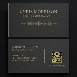 Tarjeta De Visita Eventos y Entretenimiento Música Código QR Negro y