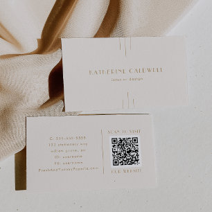 Tarjeta De Visita EVERLY Arte Deco Vintage Crema y Oro Código QR