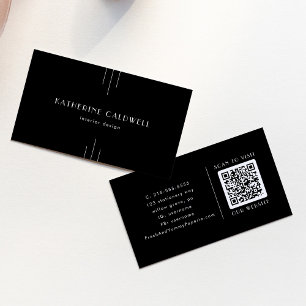 Tarjeta De Visita EVERLY Arte Moderno Deco Negro y Blanco Código QR