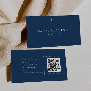 Tarjeta De Visita EVERLY Clásico Arte Deco Azul Marino Código QR