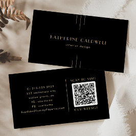 Tarjeta De Visita EVERLY Elegant Art Deco Black and Gold QR Code