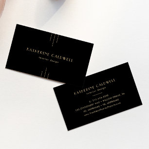 Tarjeta De Visita EVERLY Elegante Art Deco Negro y Dorado