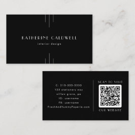 Tarjeta De Visita EVERLY Modern Art Deco Black and White QR Code