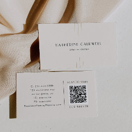 Tarjeta De Visita EVERLY Retro Art Deco Ivory Gold Black QR Code