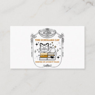 Tarjeta De Visita Ex Libris Gato Erudito Dark Academia
