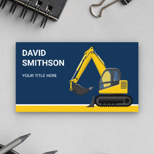 Tarjeta De Visita Excavadora Bulldozer de Construcción Azul Marinho