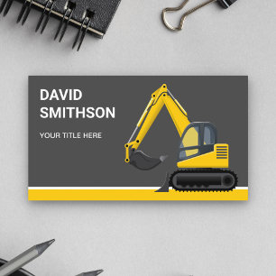Tarjeta De Visita Excavadora Bulldozer de Construcción Gris Oscuro