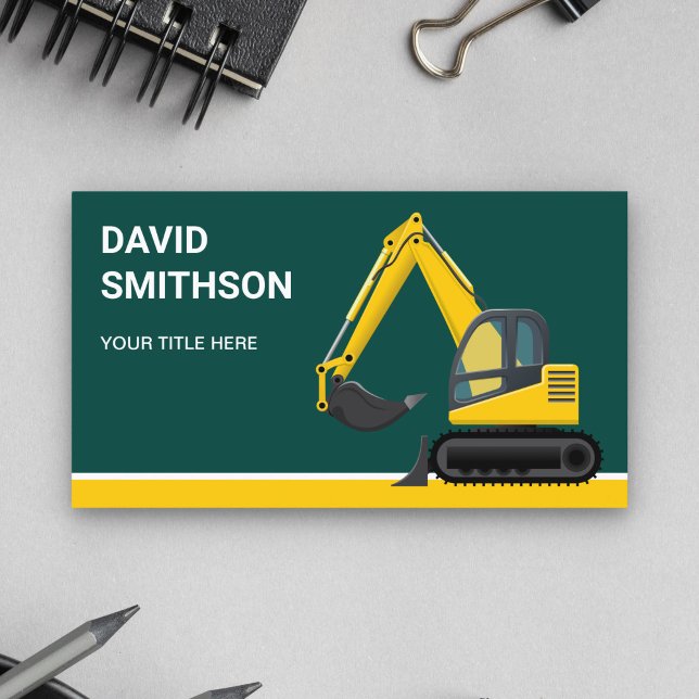Tarjeta De Visita Excavadora de bulldozer de construcción verde oscu (Subido por el creador)