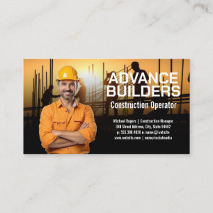 Tarjeta De Visita Excavadora de construcción   Trabajadores en el si