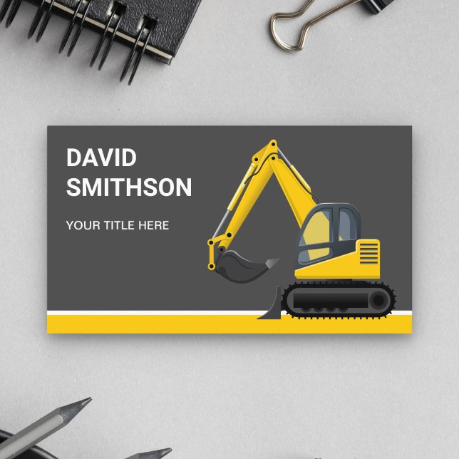 Tarjeta De Visita Excavadora del bulldozer de construcción gris oscu (Subido por el creador)