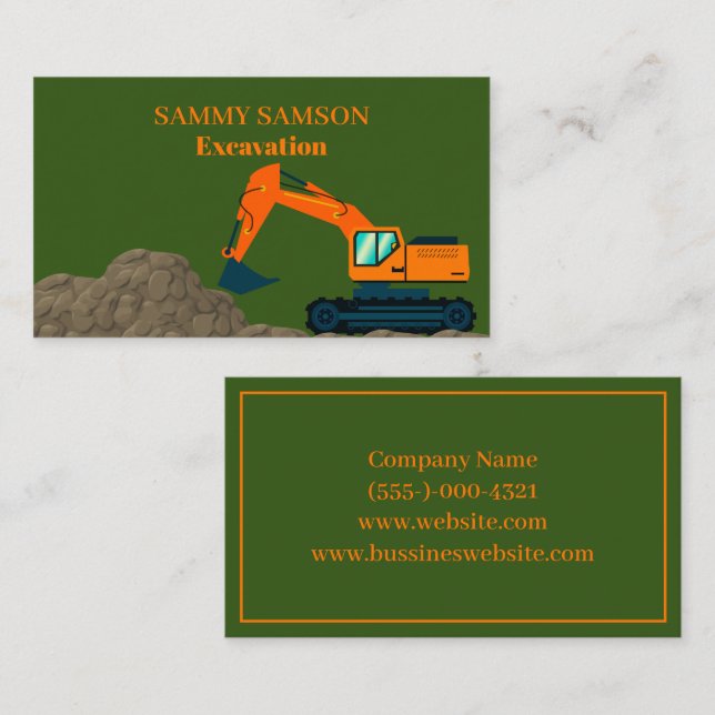 Tarjeta De Visita Excavator Construction Business Card (Anverso / Reverso)