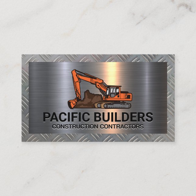 Tarjeta De Visita Excavator Digging | Metal de la placa de acero (Anverso)
