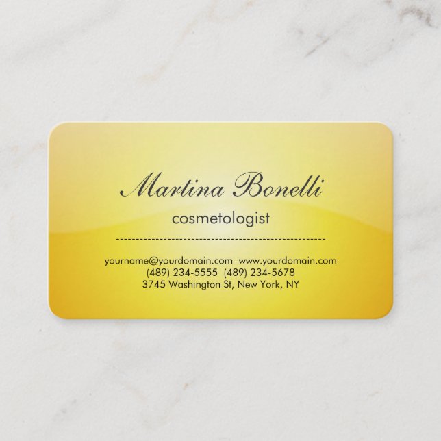 Tarjeta de visita exclusiva de cosmetólogo amarill (Anverso)