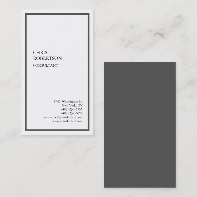 Tarjeta De Visita Exclusivo especial de borde gris blanco moderno ún (Anverso / Reverso)