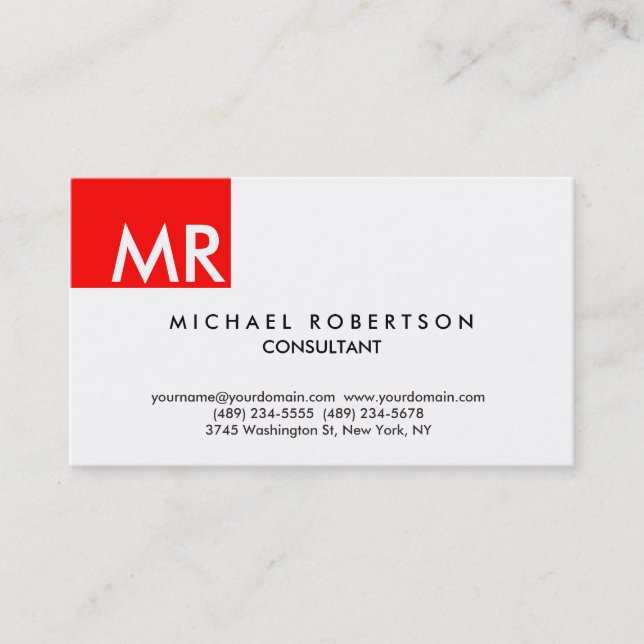 Tarjeta De Visita Exclusivo monograma blanco rojo moderno (Anverso)