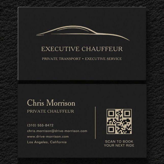 Tarjeta De Visita Executive Chauffeur QR Code Black & Gold (Subido por el creador)