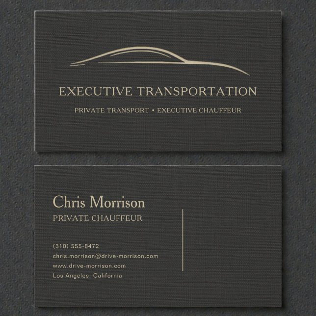Tarjeta De Visita Executive Transport Luxury Linen Black & Gold (Subido por el creador)