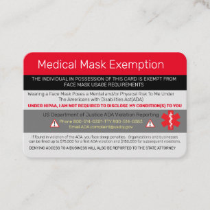 Tarjeta De Visita Exención de máscara médica