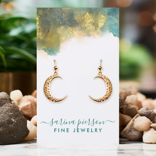 Tarjeta De Visita Exhibidor de Aretes de Arte Moderno Verde y Dorado