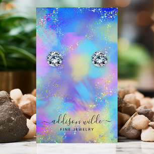 Tarjeta De Visita Exhibidor de Aretes Iridescente Ópalo Chic Holográ