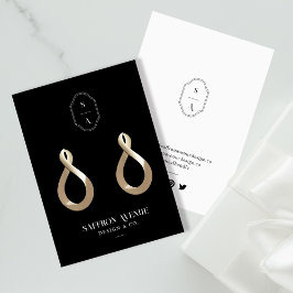Tarjeta De Visita Exhibidor de Aretes Minimalista Negro con Monogram
