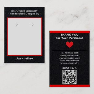 Tarjeta De Visita Exhibidor de aretes Premium Negro Rojo QR 