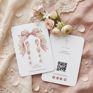 Tarjeta De Visita Exhibidor de Joyas con Lazo Coqueta Rosa Botánico 