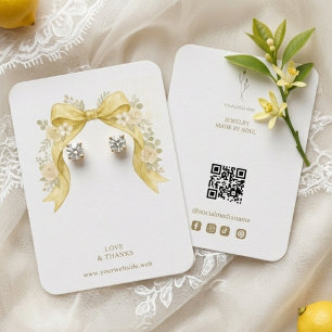 Tarjeta De Visita Exhibidor de Joyas con Lazo Coqueto Amarillo Flora