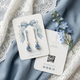 Tarjeta De Visita Exhibidor de Joyas de Lazo Coqueto Azul Botánico T