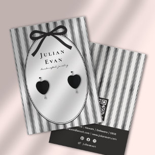 Tarjeta De Visita Exhibidor de joyas de raya preppy Coquette negro