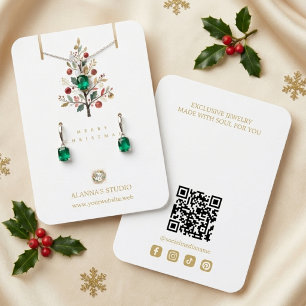 Tarjeta De Visita Exhibidor de Joyas Navideñas Árbol de Acuarela TMF